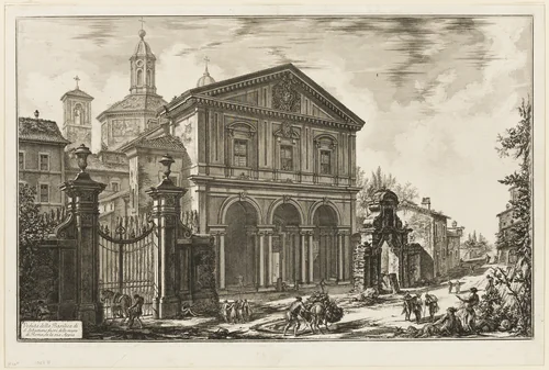 View of the Basilica of San Sebastiano fuori delle mura [St. Sebastian outside the Walls] on the Appian Way, from Views of Rome by Giovanni Battista Piranesi, print, 1750-1759