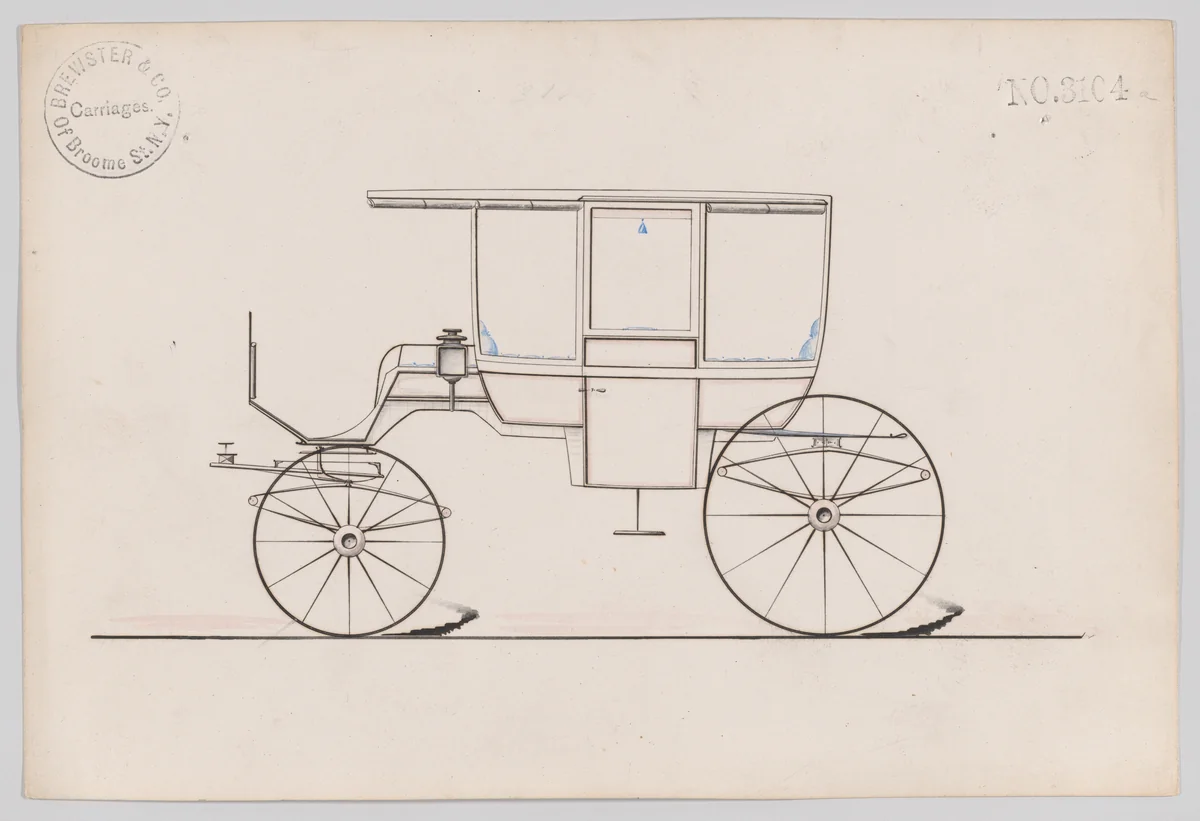 Design for 6 seat Rockaway, no. 3104a by Brewster & Co., drawing, 1875