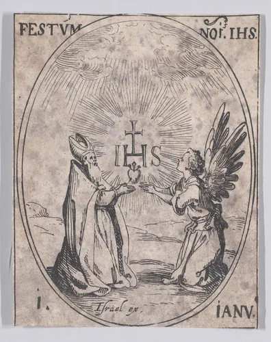 La Fête du Nom de Jésus (The Feast of the Name of Jesus), January 1st, from "Les Images De Tous Les Saincts et Saintes de L'Année" (Images of All of the Saints and Feast Days of the Year) by Jacques Callot, print, 1636