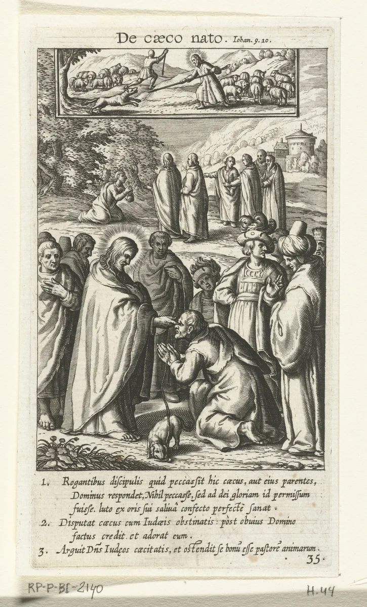 Christus geneest een man die blind geboren is by Boëtius Adamsz. Bolswert, print, 1590-1622