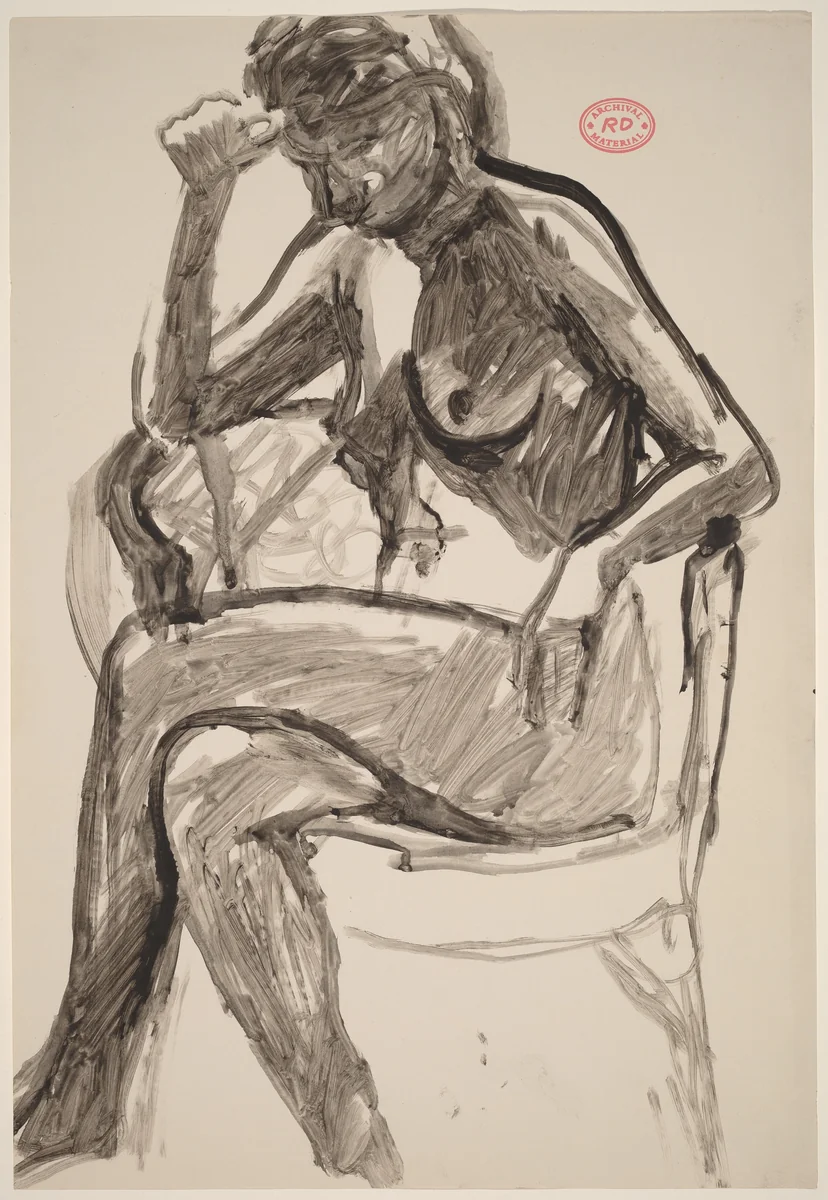 Untitled [female nude in an armchair with right hand to forehead] by Richard Diebenkorn, drawing, 1955-1967