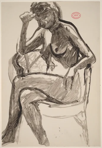 Untitled [female nude in an armchair with right hand to forehead] by Richard Diebenkorn, drawing, 1955-1967