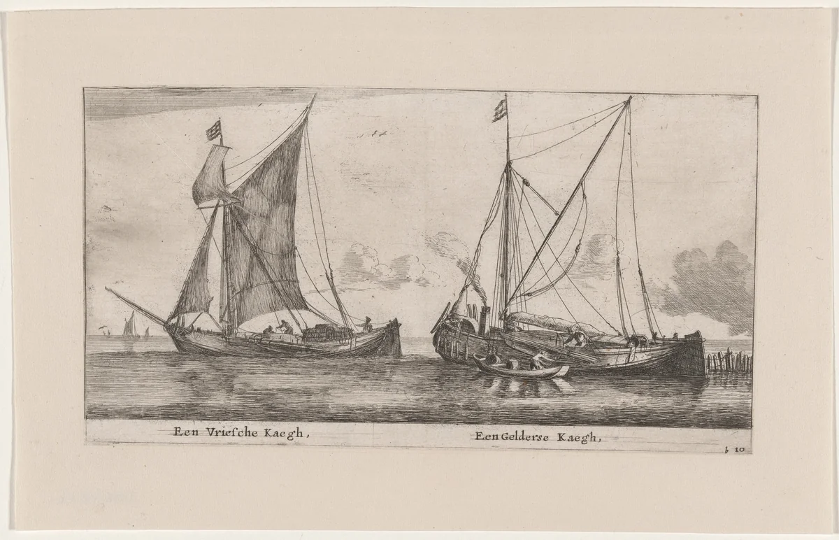 A Friesland Ketch and a Gelderse Ketch by Reinier Nooms, print, 1647-1657