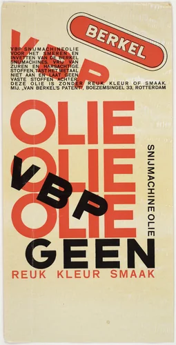 VBP Olie, Geen reuk kleur smaak, Snijmachine olie by Paul Schuitema, design, 1928