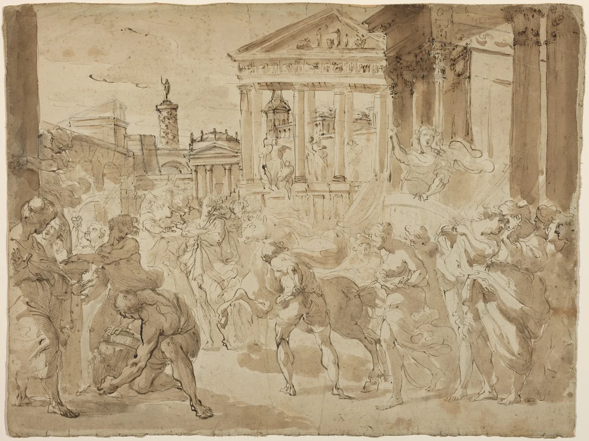 A Triumphal Procession in Ancient Rome by Gaetano Gandolfi, drawing, 1780
