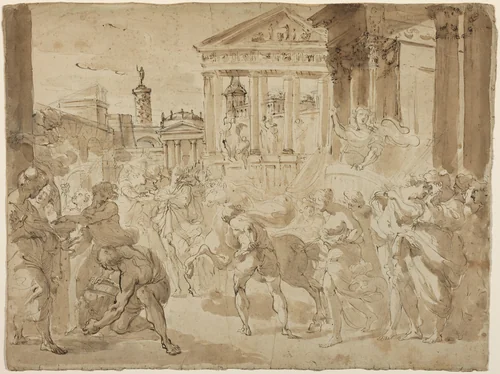 A Triumphal Procession in Ancient Rome by Gaetano Gandolfi, drawing, 1780