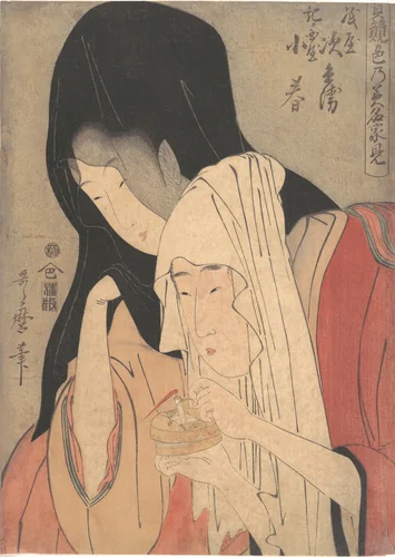 Jihei of Kamiya Eloping with Koharu of Kinokuniya by Kitagawa Utamaro (喜多川歌麿), print, 1800-1833