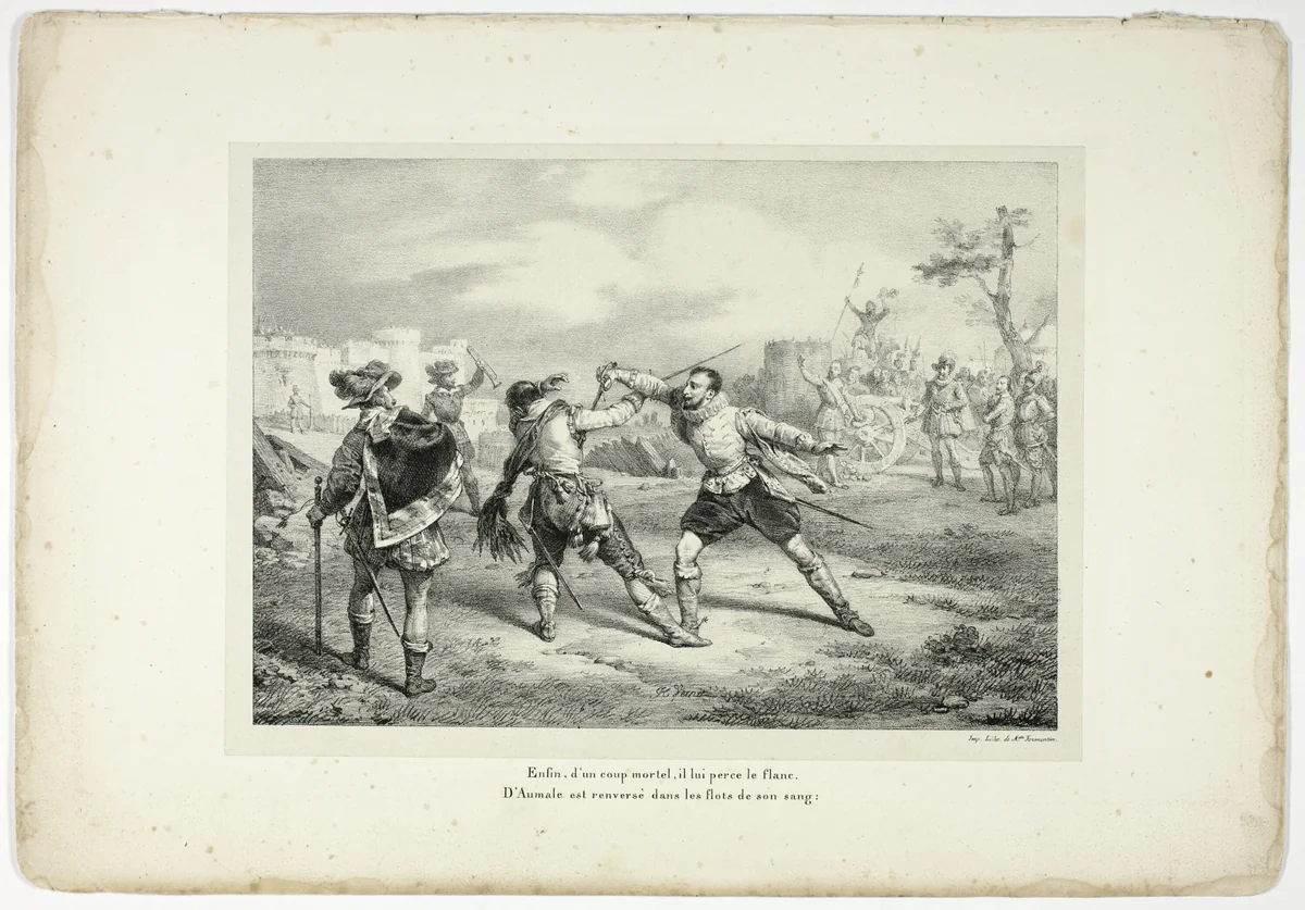 Enfin, d'un coup mortel, il lui perce le flanc... by Horace Vernet, print, 1825