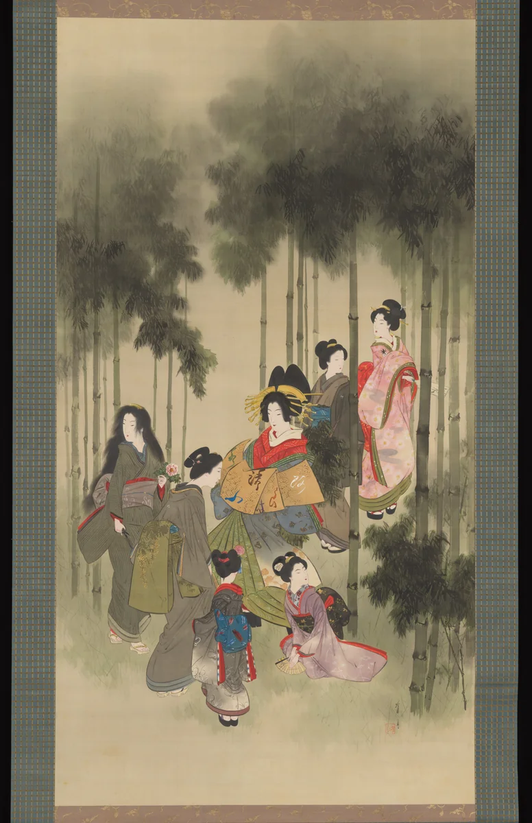 Seven Beauties of the Bamboo Grove by Watanabe Seitei (渡辺省亭), painting, 1900-1918
