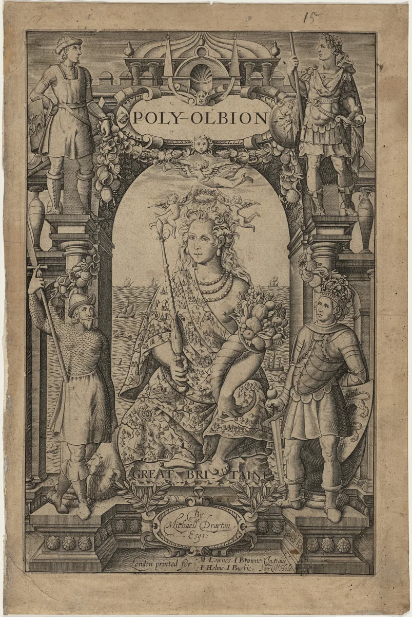 Frontispiece to Drayton's Poly-olbion by William Hole, print, 1587-1624