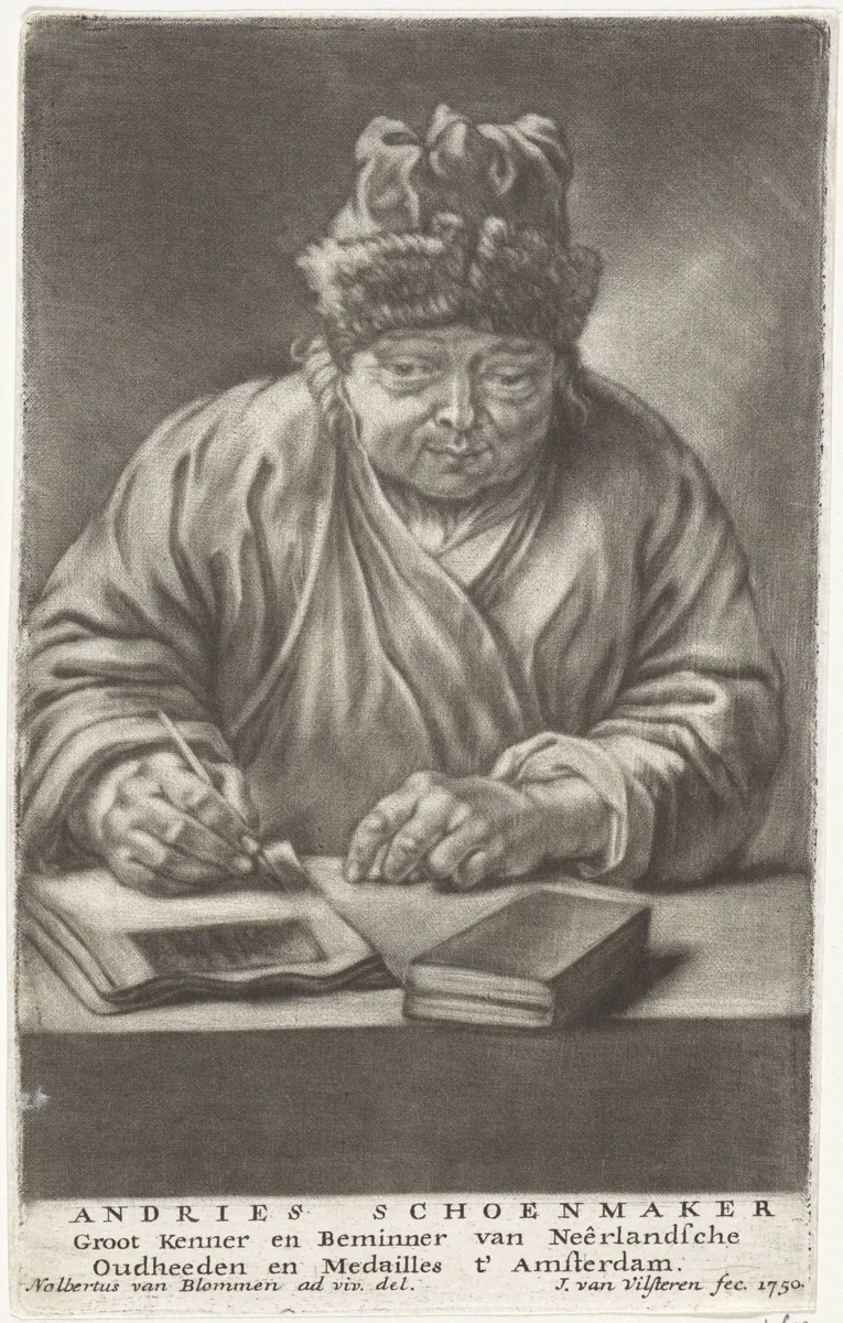 Portret van Andries Schoemaker by Johannes van Vilsteren, print, 1750