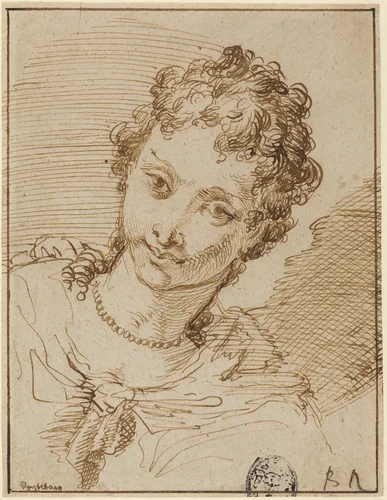 Elegant Young Woman with a Pearl Necklace by Francesco Fontebasso, drawing, 1709-1769