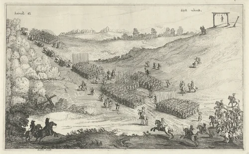 Schutterij van Leiden in slagorde op de Mookerheide, 1622 by Cornelis Liefrinck, print, 1622
