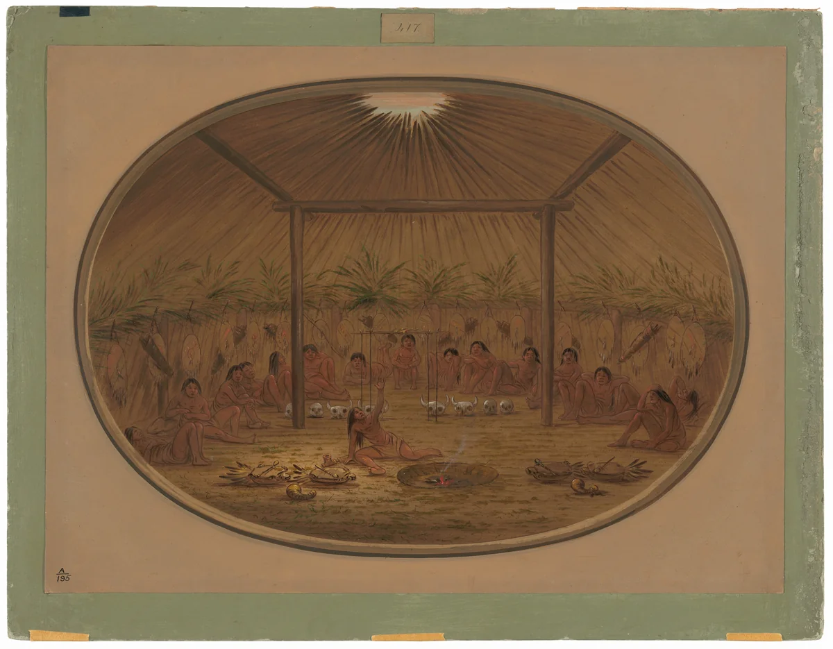 Mandan Ceremony - The Water Sinks Down by George Catlin, painting, 1861-1869