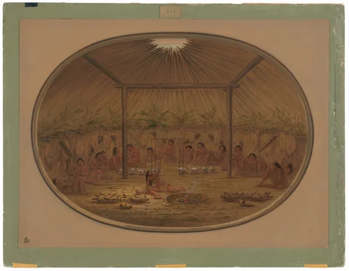 Mandan Ceremony - The Water Sinks Down by George Catlin, painting, 1861-1869
