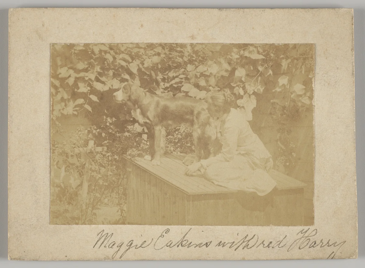 Maggie Eakins with "Harry" by Thomas Eakins, photograph, 1880