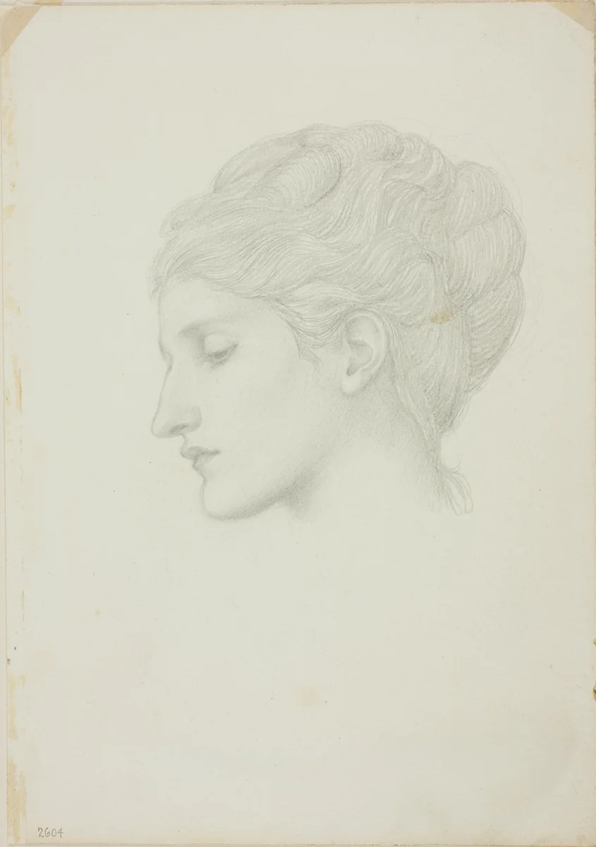 Woman's Head in Profile to Left by Edward Burne-Jones, drawing, 1868-1883