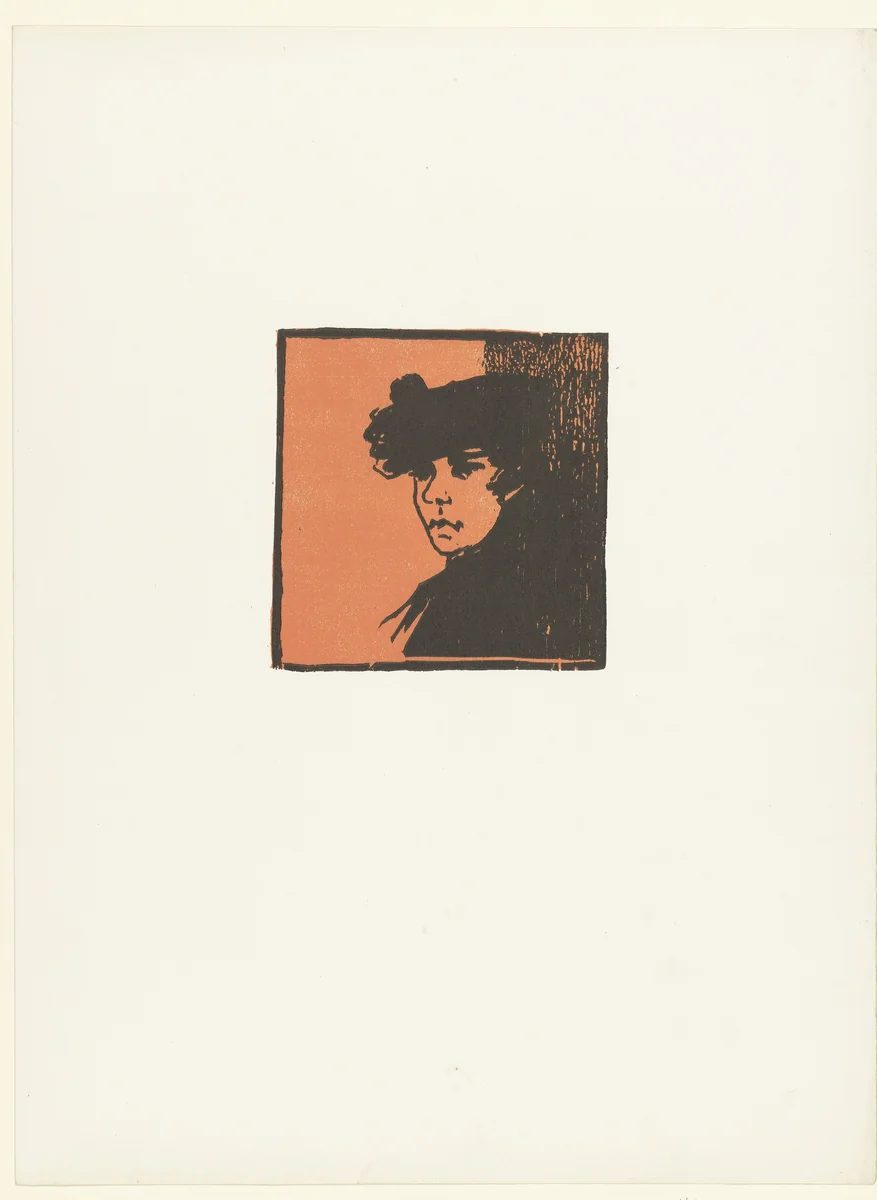 Hoofd van vrouw met hoed by Henri Charles Guérard, print, 1895
