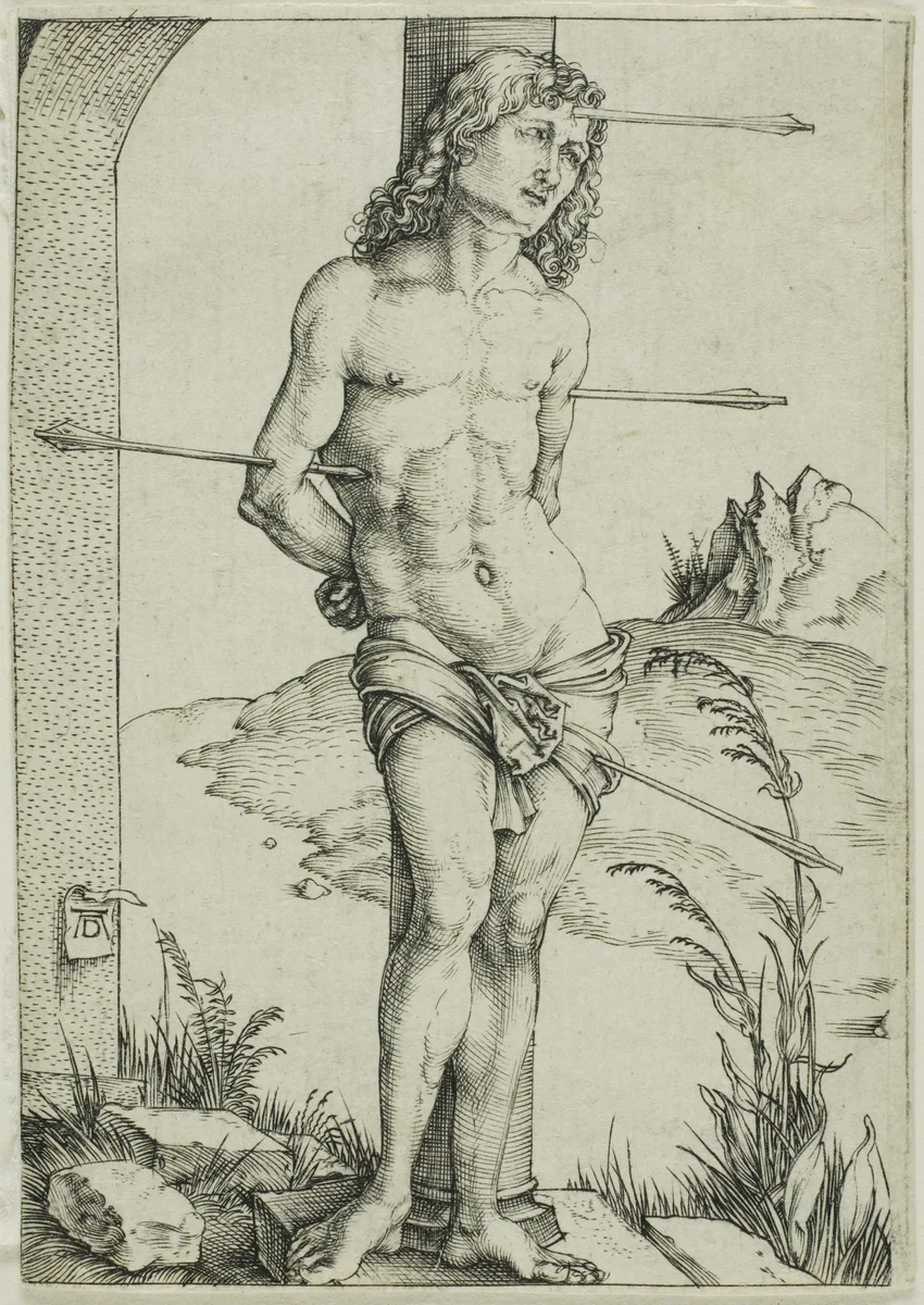 St. Sebastian Bound to the Column by Albrecht Dürer, print, 1494-1504