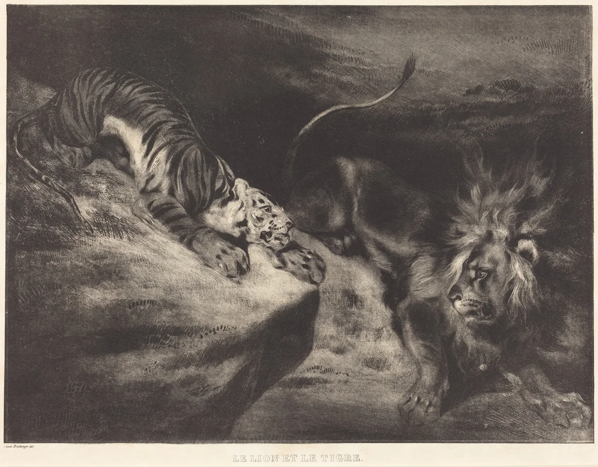 Le Lion et le tigre by Louis Candide Boulanger, print, 1830