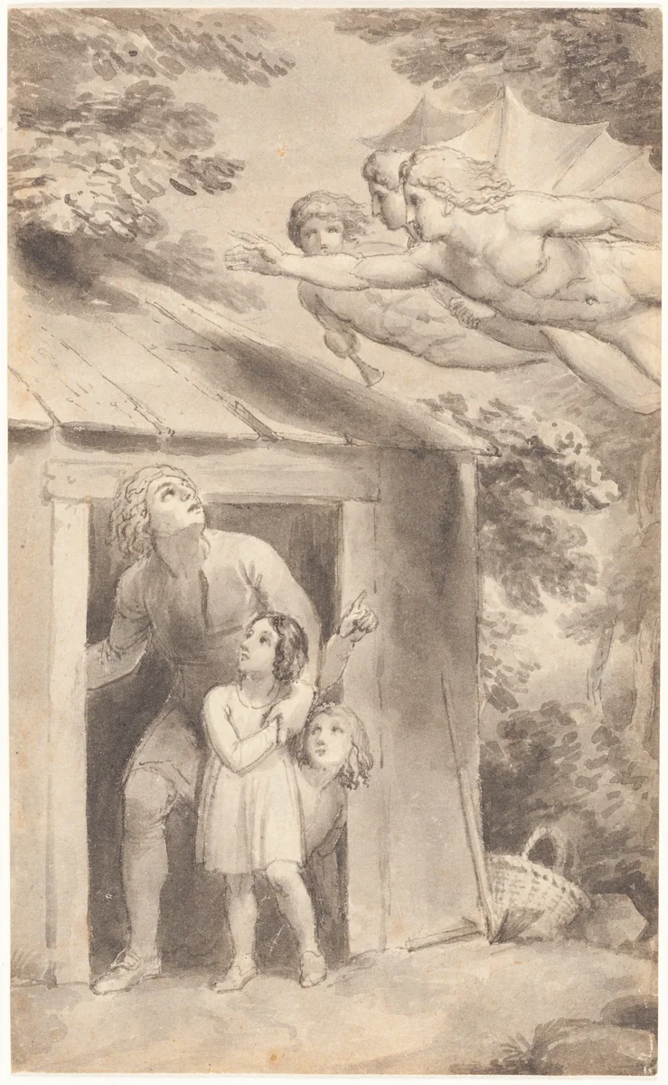 Peter and His Children Visited by Three Flying Figures by Thomas Stothard, drawing, 1783