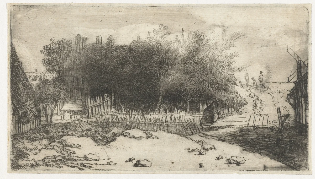 Landschap met een wit hek by Philips Koninck, print, 1659