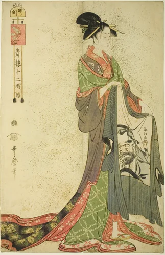 Hour of the Hare [6am] (U no koku), from the series “The Twelve Hours in Yoshiwara” ("Seiro juni toki tsuzuki") by Kitagawa Utamaro (喜多川歌麿), print, 1789-1799