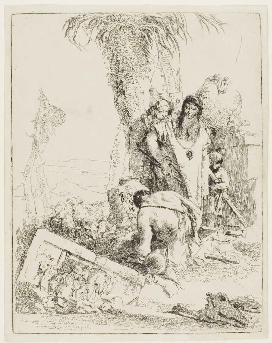A Shepherd with Two Magicians, from Scherzi by Giovanni Battista Tiepolo, print, 1735-1740