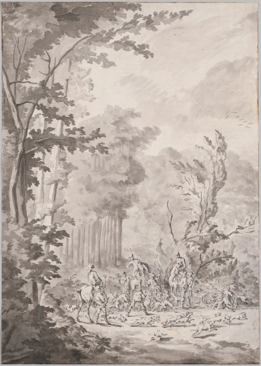 A Hunting Party at Marly by Jean Baptiste Martin, drawing, 1675-1725