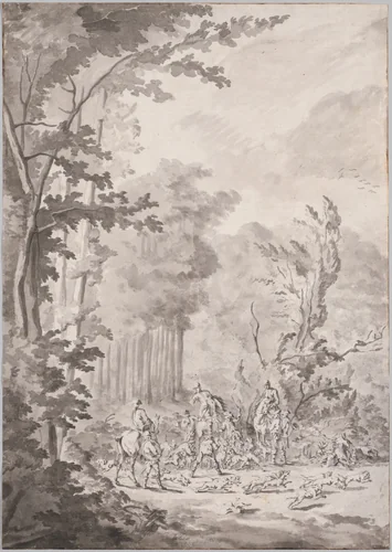 A Hunting Party at Marly by Jean Baptiste Martin, drawing, 1675-1725