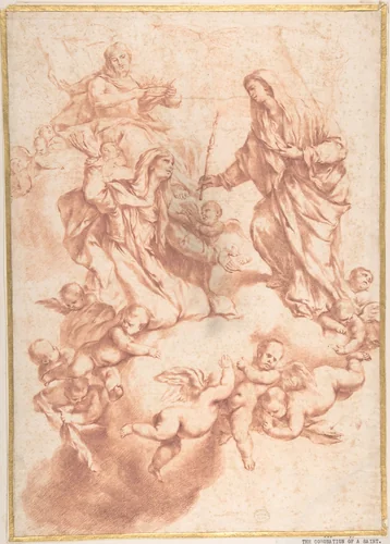 Saint Anne Received in Heaven by Christ and the Virgin by Luca Giordano, drawing, 1634-1705