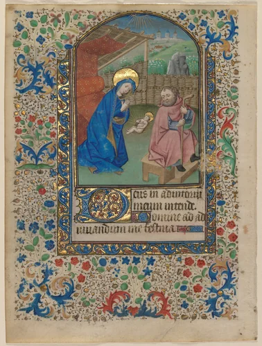 Leaf from a Book of Hours: The Nativity (recto) by Unknown, manuscript, 1425-1435