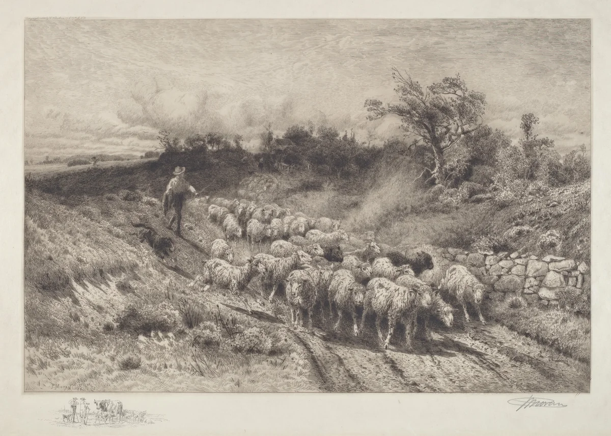 A New England Road by Peter Moran; Christian Klackner, print, 1888