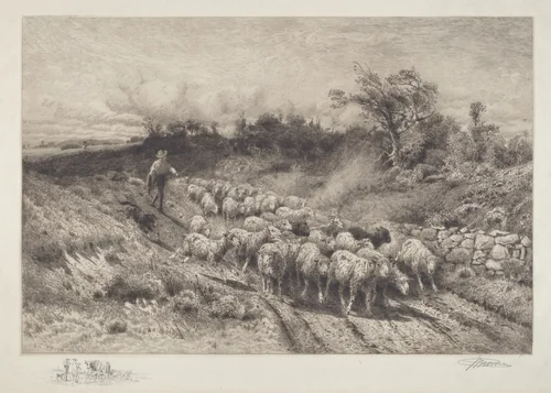 A New England Road by Peter Moran; Christian Klackner, print, 1888