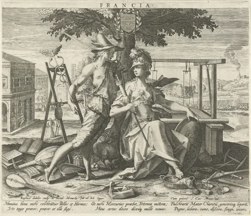Frankrijk met Pallas en Hermes by Unknown, print, 1588-1595