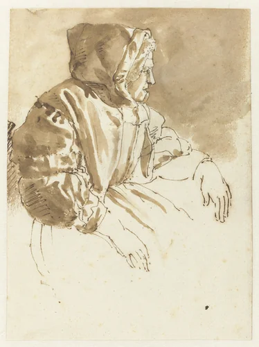 Oude vrouw in profiel naar rechts by Constantijn Huygens, drawing, 1638-1697