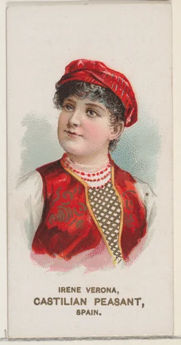 Irene Verona Dressed as Castilian Peasant, Spain, from the set Actors and Actresses, Second Series (N71) for Duke brand cigarettes by W. Duke, Sons & Co., print, 1888-1890