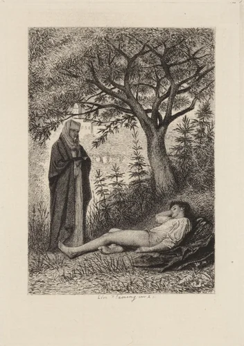 Le Jardinier du Couvent, plate 3 from "The Decameron" by Léopold Flameng, print, 1868-1878