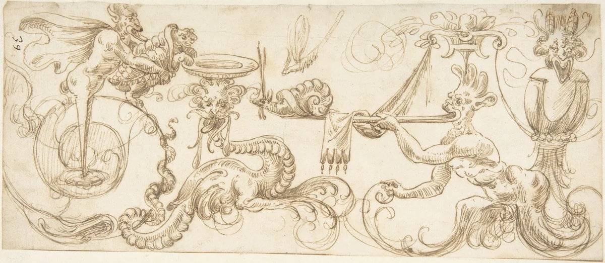 Design for a Frieze with Grotesques by Andrés de Melgar, drawing, 1540-1560