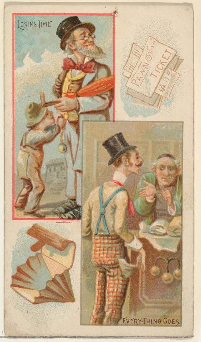 Losing Time / Every Thing Goes, from the Jokes series (N118) issued by Duke Sons & Co. to promote Honest Long Cut Tobacco by W. Duke, Sons & Co., print, 1890-1893