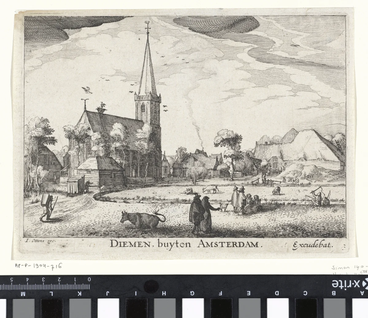 Gezicht op Diemen by Claes Jansz Visscher, print, 1601-1652