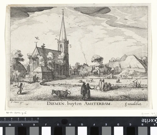 Gezicht op Diemen by Claes Jansz Visscher, print, 1601-1652