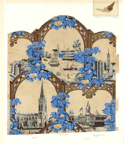 Wallpaper Decorated with New York City Landmarks by anonymous, other, 1835-1855
