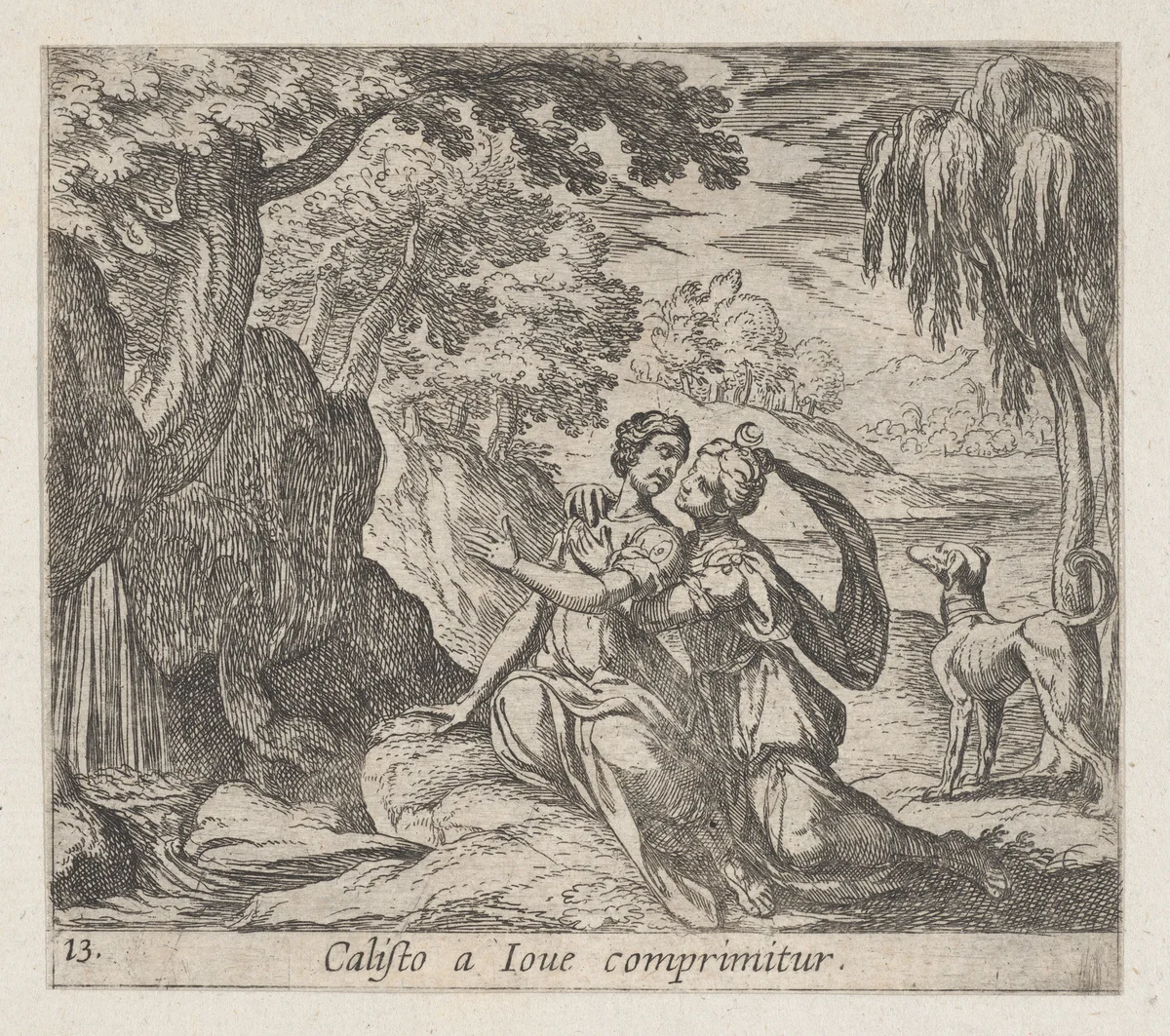 Plate 13:Jupiter and Callisto (Calisto a Iove comprimitur), from Ovid's 'Metamorphoses' by Antonio Tempesta, print, 1606