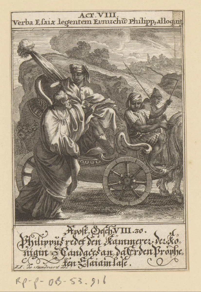 Apostel Filippus spreekt met de kamerling by anonymous, print, 1697