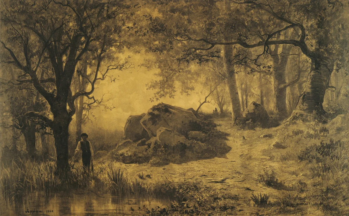 Pond at the Edge of the Wood by Adolphe Appian, drawing, 1862