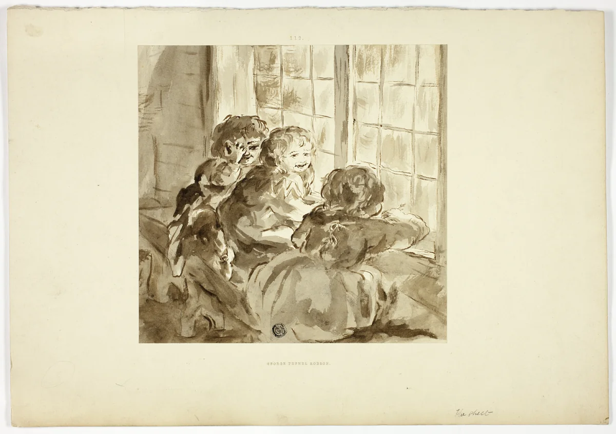Children at Window by George Fennel Robson, drawing, 1800-1899