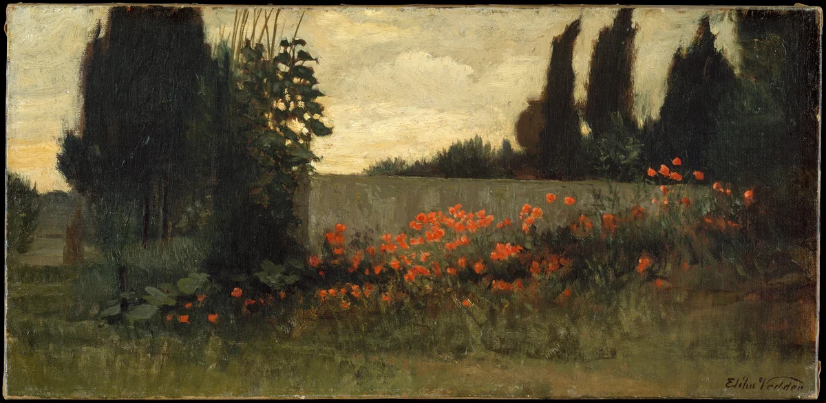 Cypress and Poppies by Elihu Vedder, artwork, 1877-1890