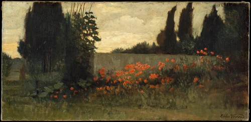 Cypress and Poppies by Elihu Vedder, artwork, 1877-1890