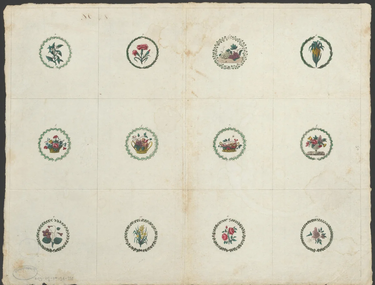 Vruchten en bloemen by anonymous, print, 1800-1899